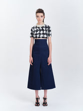 Load image into Gallery viewer, Chess Denim Skirt Long with Hand Embroidered Back Pockets