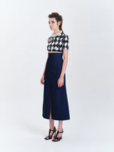 Load image into Gallery viewer, Chess Denim Skirt Long with Hand Embroidered Back Pockets