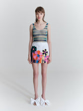 Load image into Gallery viewer, Mini skirt, pink/orange handprinted flowers