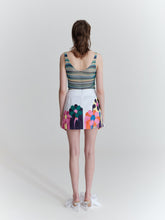 Load image into Gallery viewer, Mini skirt, pink/orange handprinted flowers