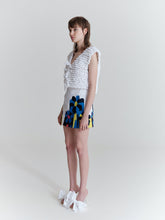 Load image into Gallery viewer, Mini skirt, blue frozen handprinted flowers
