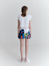 Load image into Gallery viewer, Mini skirt, blue frozen handprinted flowers