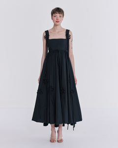 DONNA DRESS with flower embellishment- black