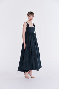DONNA DRESS with flower embellishment- black