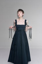 Load image into Gallery viewer, DONNA DRESS with flower embellishment- black
