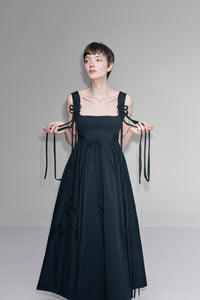 DONNA DRESS with flower embellishment- black