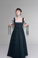 DONNA DRESS with flower embellishment- black