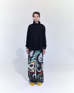 WIDE JERSEY TROUSERS with pleat, marble