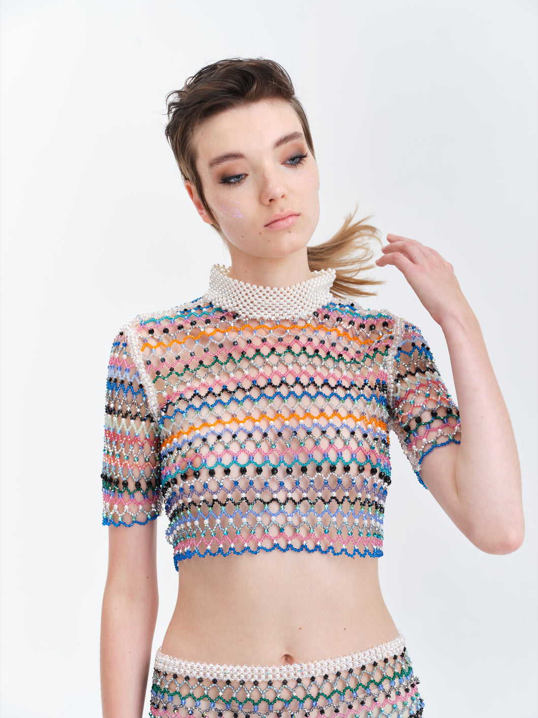 Disco Party Glass-beaded Crop Top