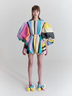 Mini dress with puffed sleeves, lollipop stripes