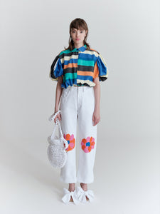 Egg jeans with flower patches, Off-white