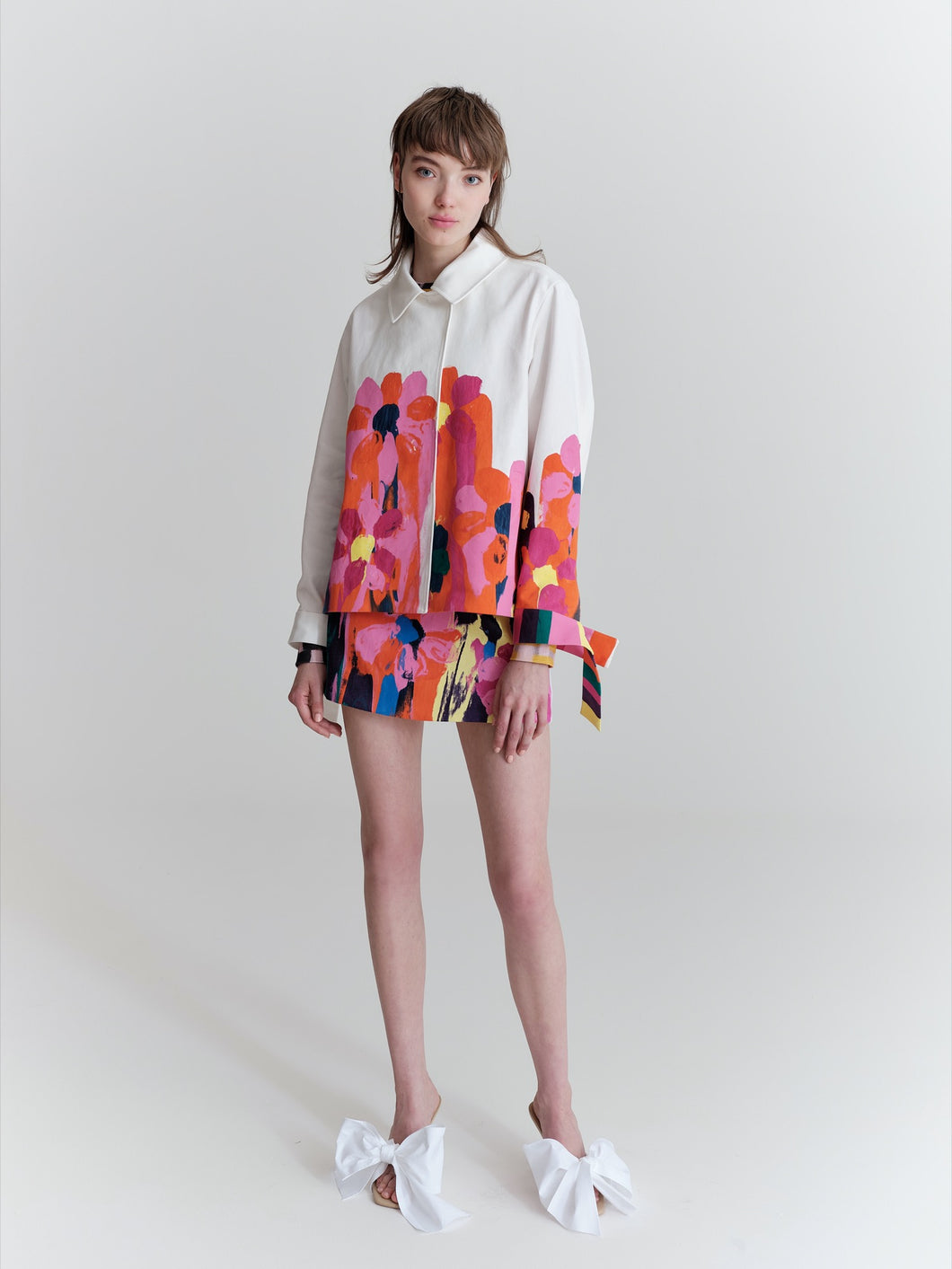 Flower jacket, Off-white with handprinted flowers