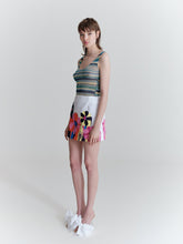Load image into Gallery viewer, Mini skirt, pink/orange handprinted flowers
