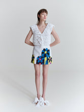 Load image into Gallery viewer, Mini skirt, blue frozen handprinted flowers

