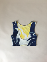 Load image into Gallery viewer, Reversible Crop TOP, blue/yellow marble
