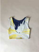 Load image into Gallery viewer, Reversible Crop TOP, blue/yellow marble
